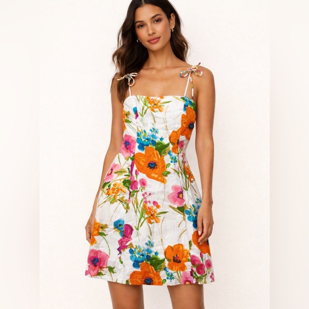 Ralph Lauren black label orange poppy floral spaghetti strap a-line cotton sz 12